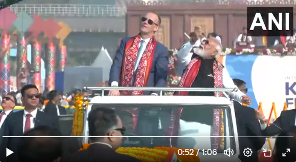 Ahmedabad, Gujarat: Prime Minister Narendra Modi and German Chancellor Friedrich Merz fly a kite at the International Kite Festival 2026 at Sabarmati Riverfront.