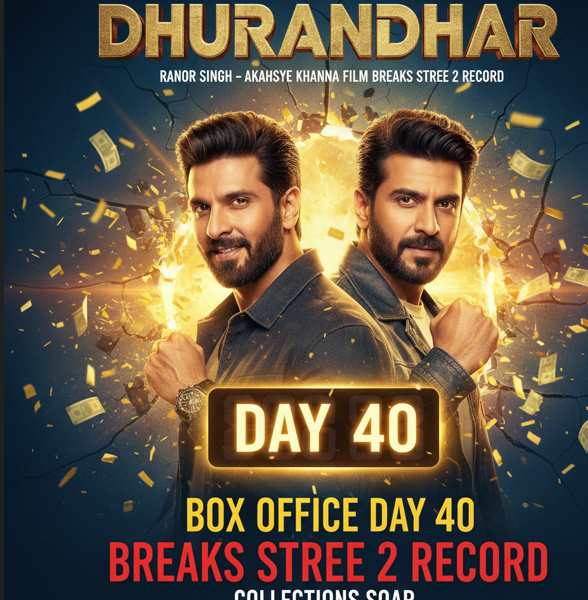 Dhurandhar box office Day 40 poster featuring Ranveer Singh and Akshaye Khanna after breaking the Stree 2 week 6 collection record